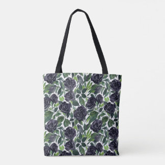 Romantische waterverfboeket: donkere & zwarte roze tote bag