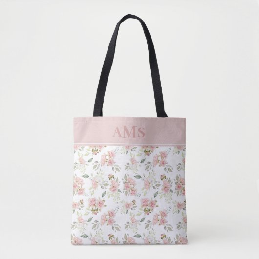 Romantische waterverfrozen | Roze monogram Tote Bag (Voorkant)