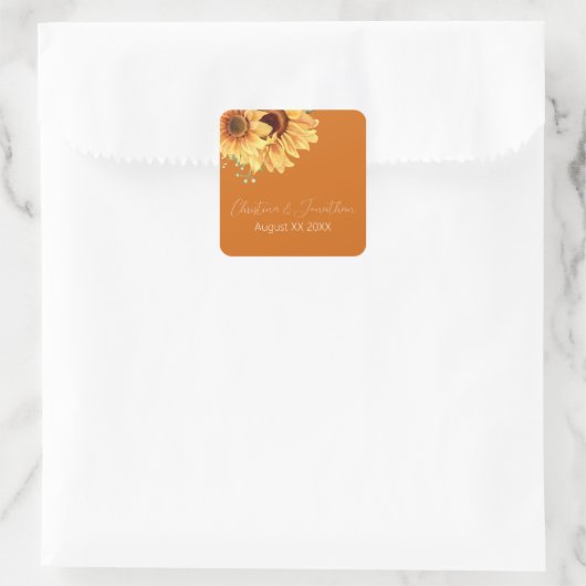Romantische waterverfzonnebloemen op verbrande ora vierkante sticker (Tas)