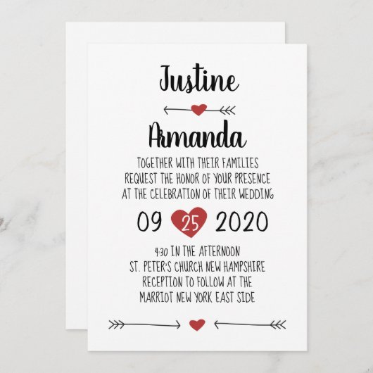 ROMANTISCHE WEDDING INVITATION KAART (Voorkant / Achterkant)