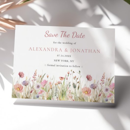 Romantische Weide Wildbloem Huwelijksaankondiging Save The Date
