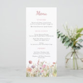 Romantische Weide Wildbloem Trouw Eetgelegenheid Menu (Staand voorkant)