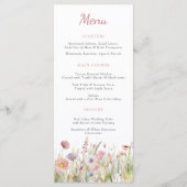 Romantische Weide Wildbloem Trouw Eetgelegenheid Menu (Voorkant)