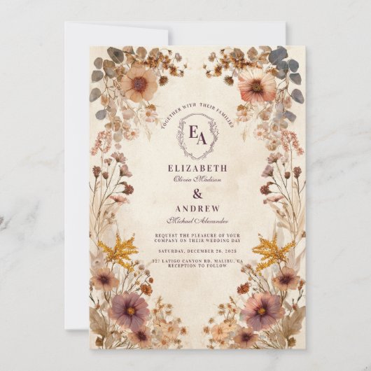 Romantische weide Wildflower Wedding Kaart (Voorkant)
