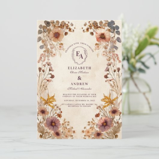 Romantische weide Wildflower Wedding Kaart (Staand voorkant)