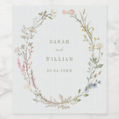 Romantische weidebloemen Bruiloft Wijn Etiket (Enkel label)