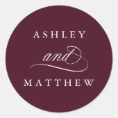Romantische wervelende kalligrafie bruiloft Bourgo Ronde Sticker (Voorkant)