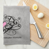 Romantische wervelingen en harten bruiloft theedoek (Quarter Fold)