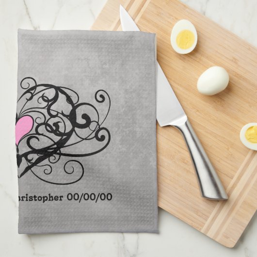 Romantische wervelingen en harten bruiloft theedoek (Quarter Fold)