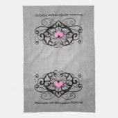 Romantische wervelingen en harten bruiloft theedoek (Verticaal)