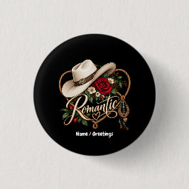 Romantische western cowboyhoed en rode roos lasso  ronde button 3,2 cm