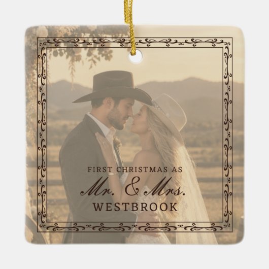 Romantische Westerse Ranch Bruiloft Keramisch Ornament (Voorkant)