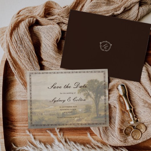 Romantische Westerse Ranch Bruiloft Save The Date