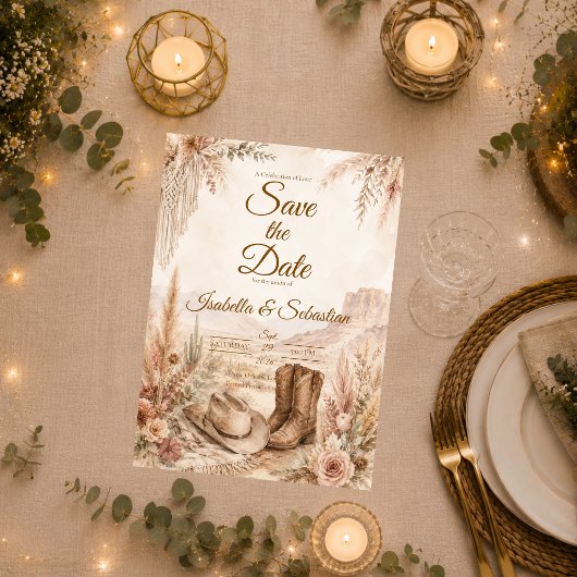 Romantische Westerse Woestijn Bruiloft Save The Date