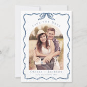 Romantische Whimsical Coquette Strik Blauwe Foto Save The Date (Voorkant)