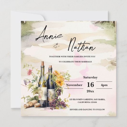 Romantische wijngaard Grapevine bruiloft uitnodigi (Voorkant)