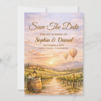 Romantische wijngaard zonsondergang Save The Date
