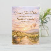 Romantische wijngaard zonsondergang Save The Date (Staand voorkant)