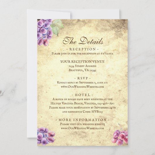 Romantische wijngaardwijn in één bruiloft kaart (Achterkant)