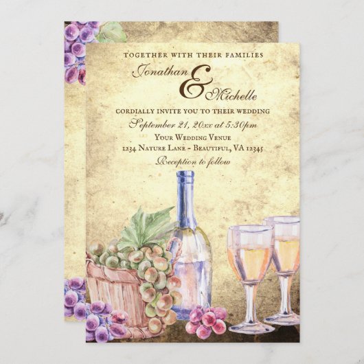 Romantische wijngaardwijn in één bruiloft kaart (Voorkant / Achterkant)