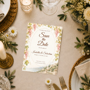Romantische wijnhuwelijk save the date
