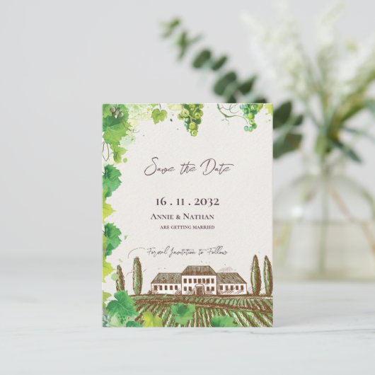 Romantische wijnstok wijn Country Vineyard bruilof Aankondigingskaart (Staand voorkant)