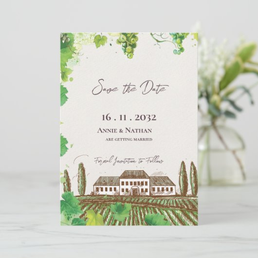 Romantische wijnstok wijn Country Vineyard bruilof Save The Date (Staand voorkant)