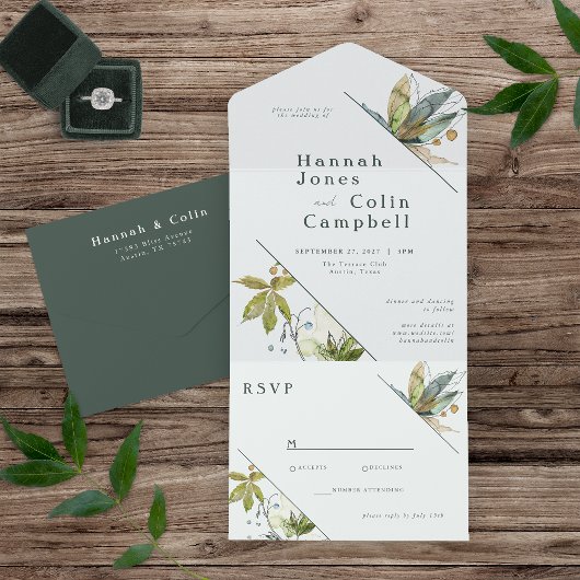 Romantische Wijnstokken Minimaal Tuin Groen Blauw All In One Uitnodiging