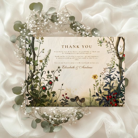 Romantische Wild Garden Wedding Bedankkaart