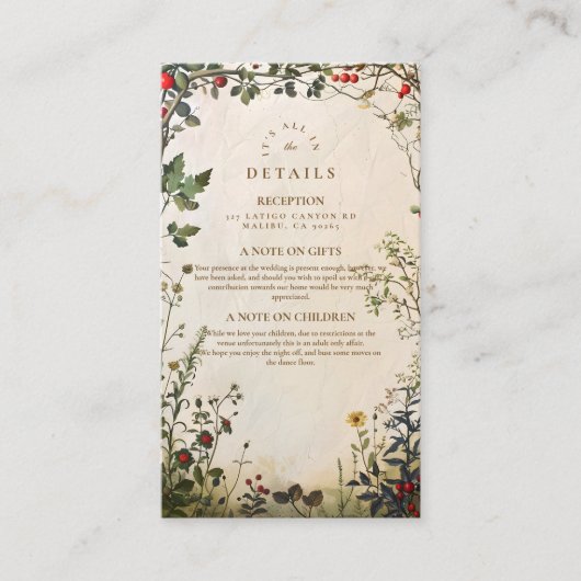 Romantische Wild Garden Wedding Informatiekaartje (Voorkant)