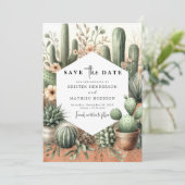 Romantische Wild West Cactus bruiloft Save The Date (Staand voorkant)