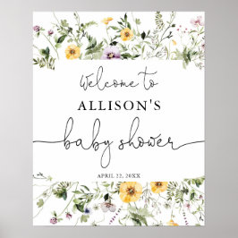 Romantische wildbloemen baby shower welkom bord poster