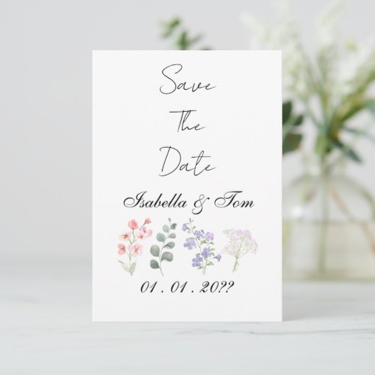 Romantische Wilde Bloem Botanische Trouw Save the Date (Staand voorkant)