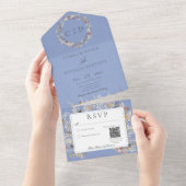 Romantische Wilde Bloem QR-code Periwinkle All In One Uitnodiging (Afscheurbaar)