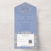 Romantische Wilde Bloem QR-code Periwinkle All In One Uitnodiging (Binnen)
