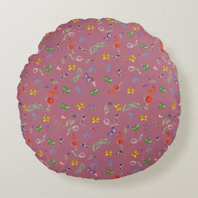 Romantische wilde bloemen patroon rond kussen (Voorkant)