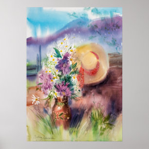 Romantische wilde bloemen waterverf Carpathische b Poster
