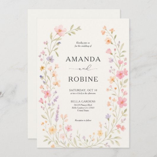 Romantische Wildflower Arch bruiloft uitnodiging (Voorkant / Achterkant)
