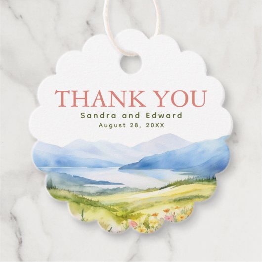 Romantische Wildflower Bergen Bruiloft Dank u Bedankjes Labels (Voorkant)
