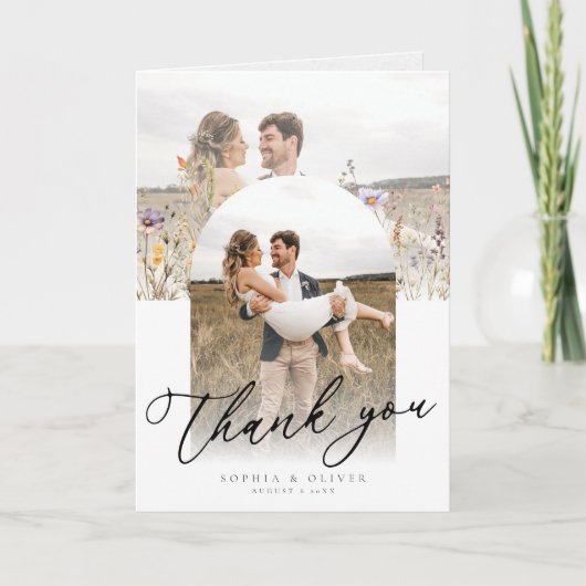 Romantische Wildflower Bloom Bloemen Bruiloft Bedankkaart (Voorkant)