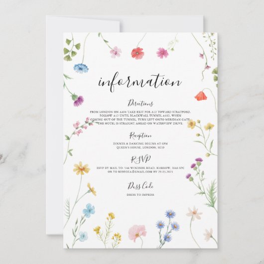 Romantische Wildflower Huwelijksinformatie Kaart (Voorkant)