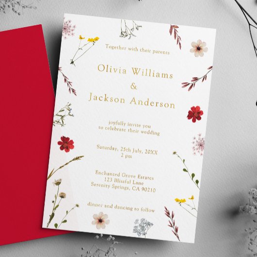 Romantische Wildflower Script bruiloft Folie Uitnodiging