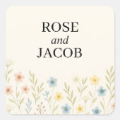 Romantische Wildflower trouwstickers Vierkante Sticker (Voorkant)