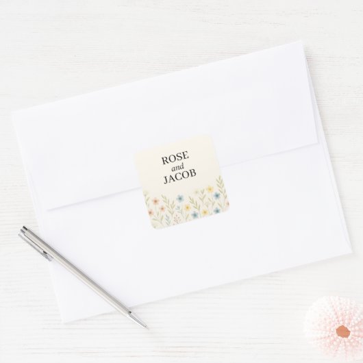 Romantische Wildflower trouwstickers Vierkante Sticker (Envelop)