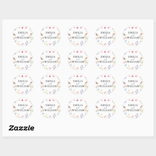 Romantische Wildflower Wedding Envelope Seals Ronde Sticker (Vel)
