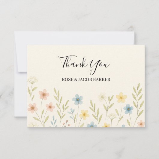 Romantische Wildflower Wedding Flat Bedankt Card (Voorkant)
