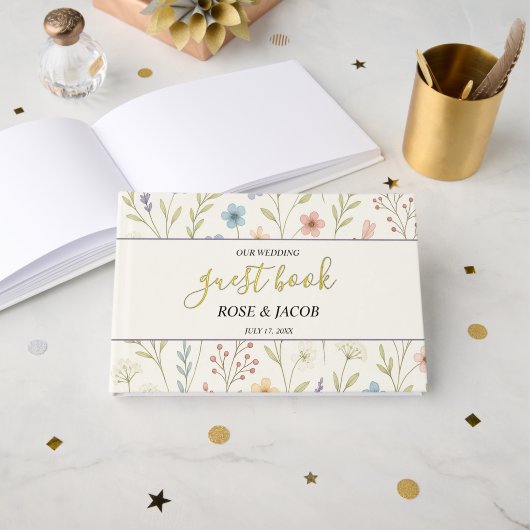 Romantische Wildflower Wedding Guest Book Gastenboek (Voorkant open)