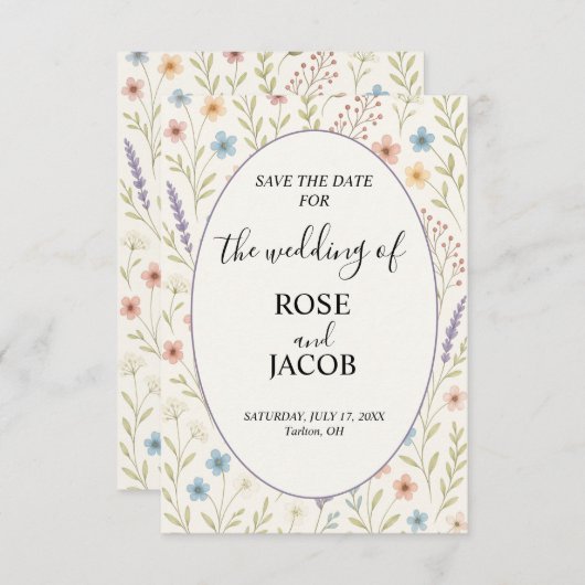 Romantische Wildflower Wedding Save the Date (Voorkant / Achterkant)