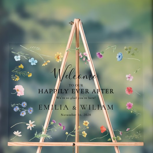 Romantische Wildflower Wedding Welkom Frosted Acryl Bord (Neutraal)