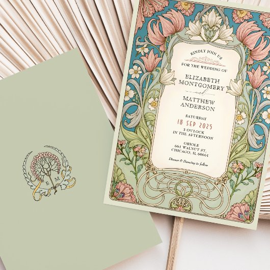 Romantische William Morris bruiloft uitnodiging